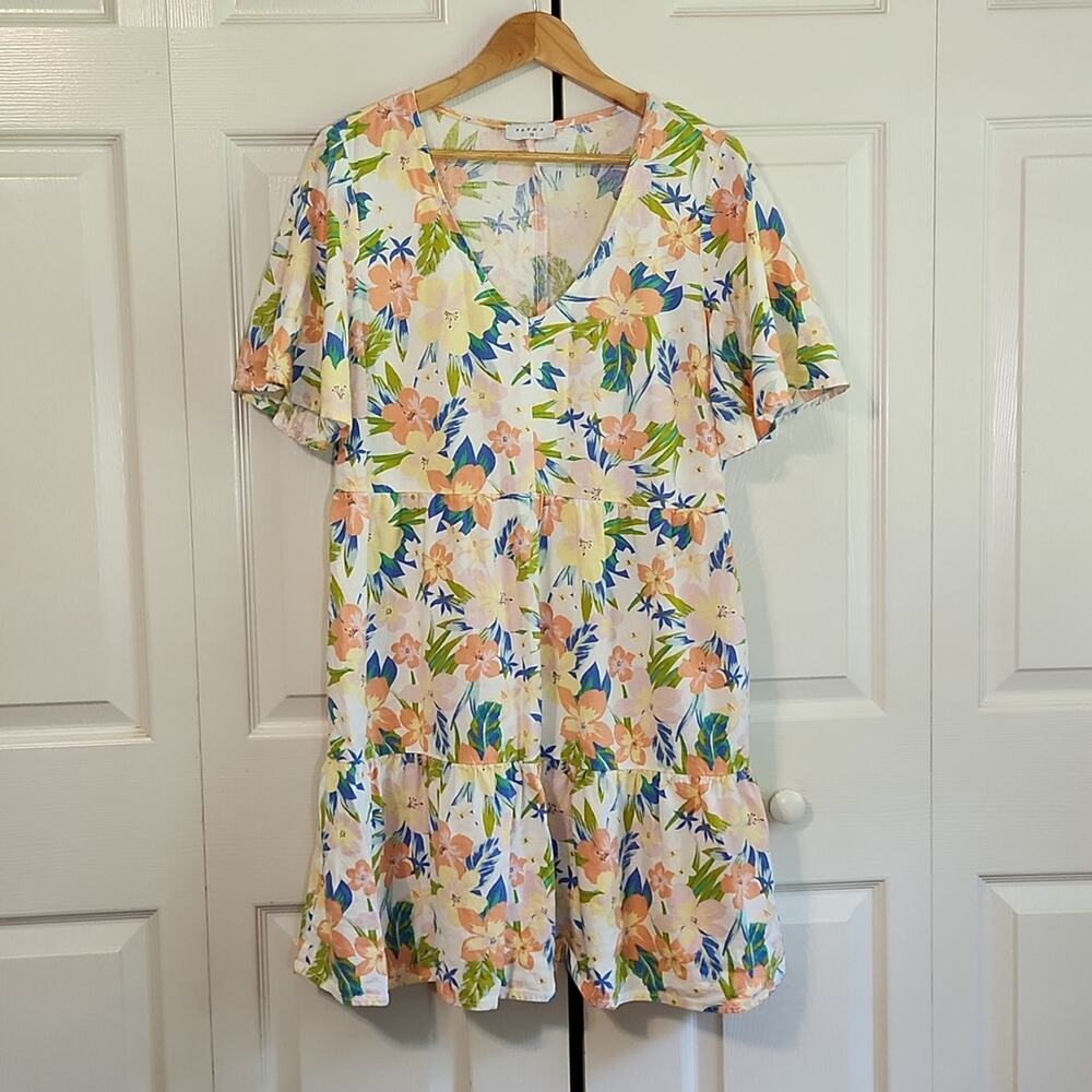 P A P A' A  Women's Multi-colored Floral V-neck Tiered Knee Length Dress Size 12